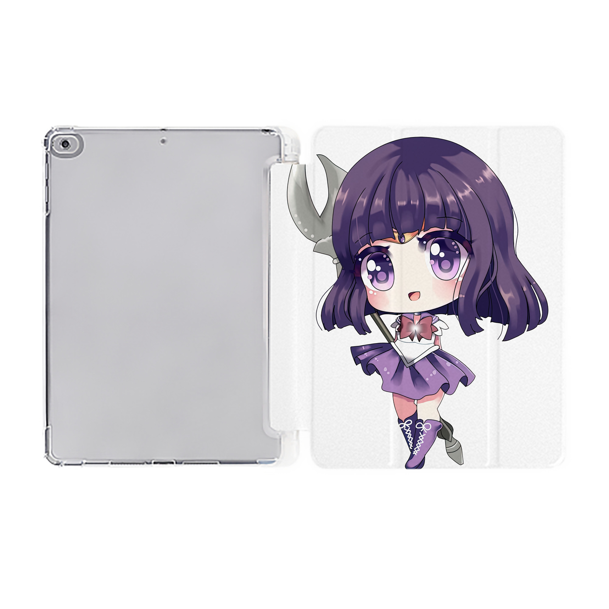 （画像用） 美少女戦士セーラームーン 土萠ほたる Sailor Moon Tomoe Hotaru （セーラーサターン；Sailor Saturn） IPad ケース ペン収納付き 三つ折りスタンド PUレザー×シリコン 対応機種9.5/10.5/10.9インチ